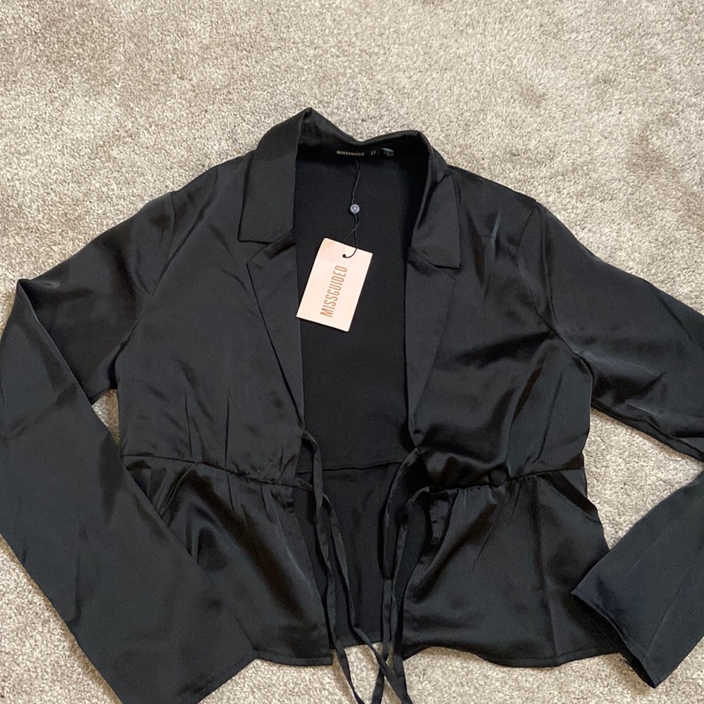 Black Satin Tie Crop Top
